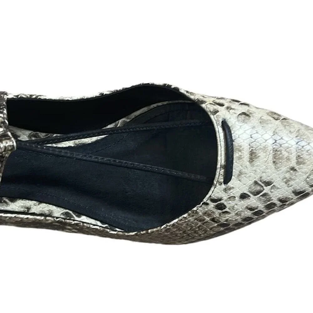 Schutz Beryl Snake Print Lace Up Strappy ‎ Pointy Toe Ballet Flats Size 8